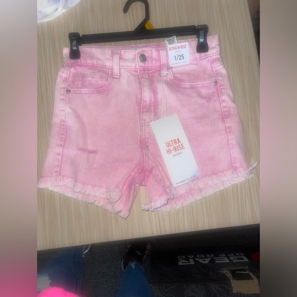 Celebrity Pink Juniors and Juniors Plus Ultra High Rise Fray Hem Denim Shorts - Picture 3 of 4